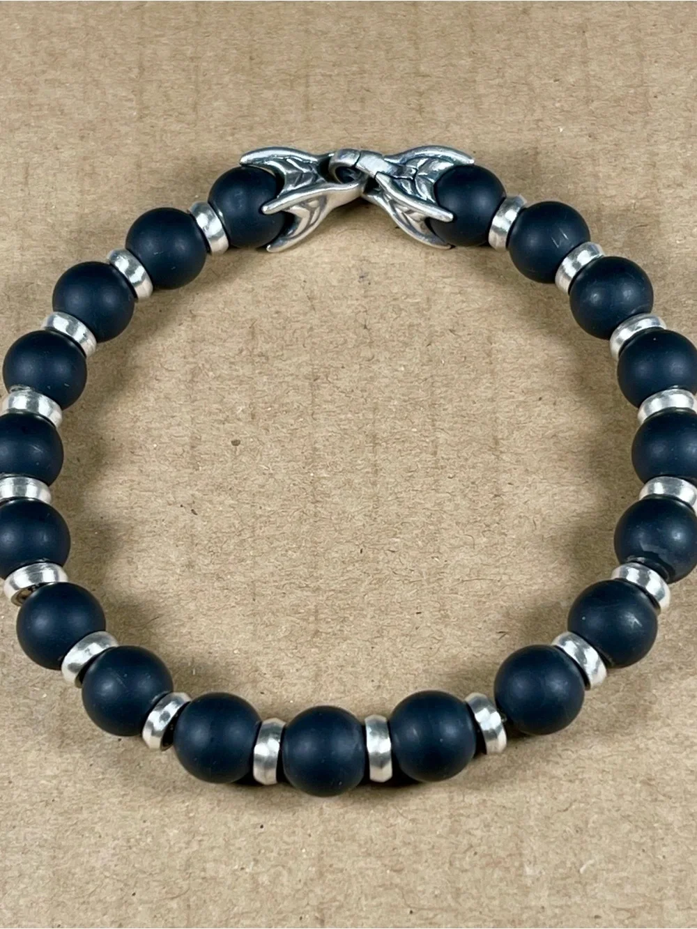 David Yurman spiritual beads bracelet sterling silver with black ónix, 8mm.